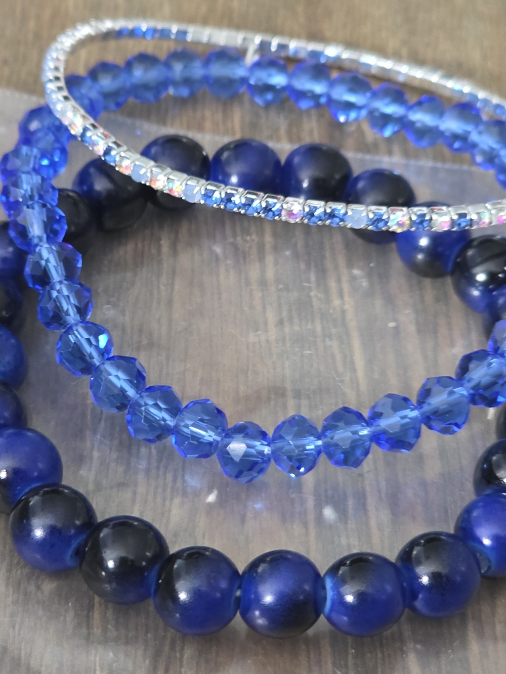 Cobalt Blue Crystal & Bead Stack Bracelet Set